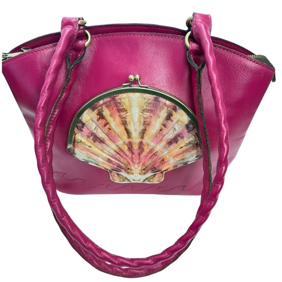 Patricia Nash Zorita Seashell Med Leather Shoulder Handbag in the color Fuchsia - Picture 5 of 12